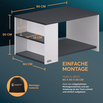 Casaria® Couchtisch Ablage Fächer Stauraum 90x59x48cm Kratzfest Holz 50kg Belastbarkeit Modern Wohnz