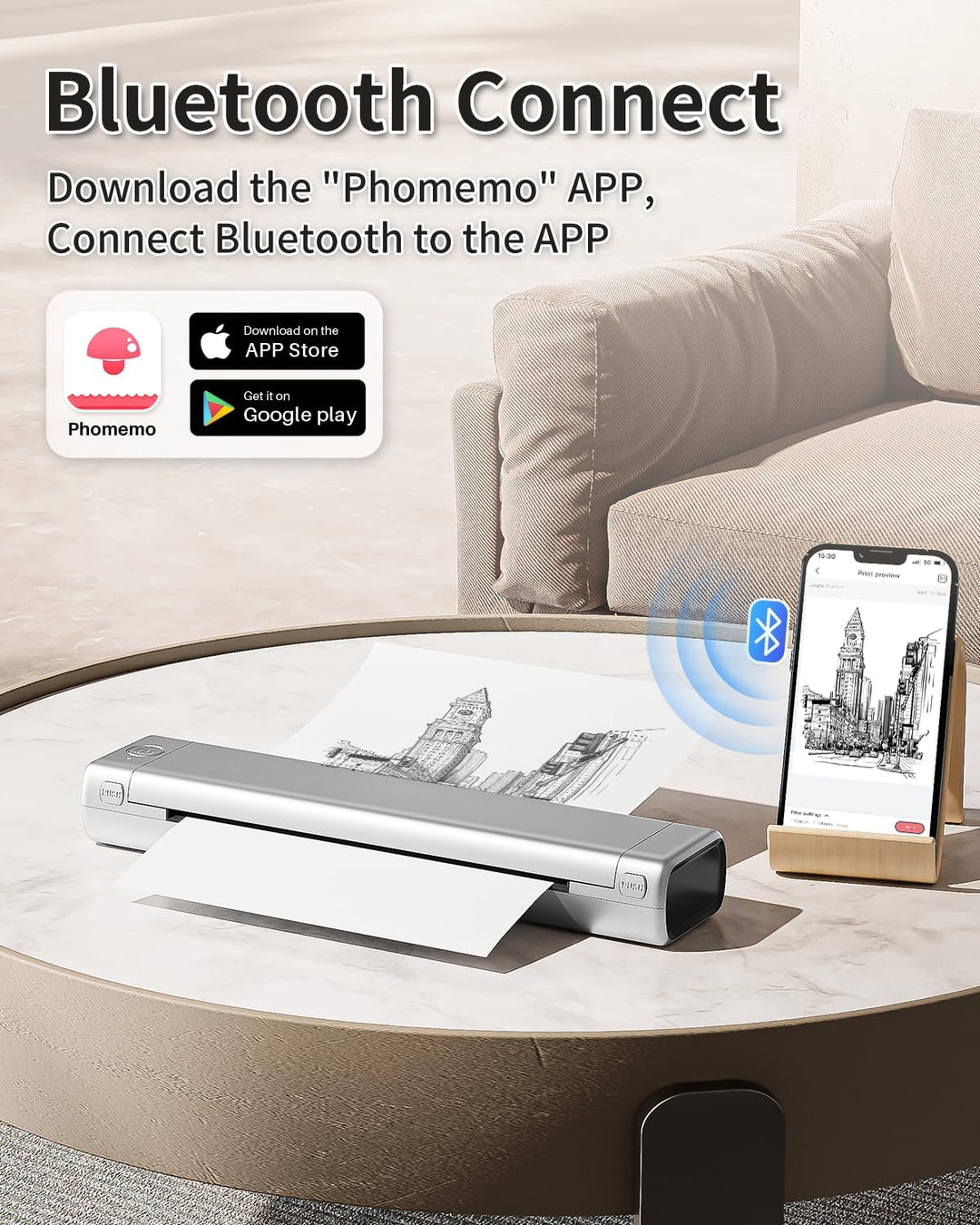 Phomemo M08F Tragbarer Thermodrucker Wireless Bluetooth Mobile Drucker A4 für Unterwegs Unterstützt
