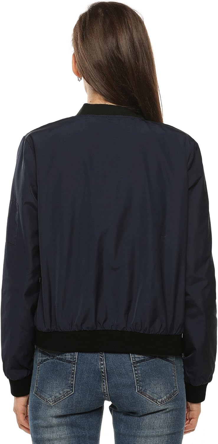 Zeagoo Bomberjacke Damen Kurze Blouson Jacke Casual Pilotenjacke Langarm Outwear Zip Up Solid Leicht