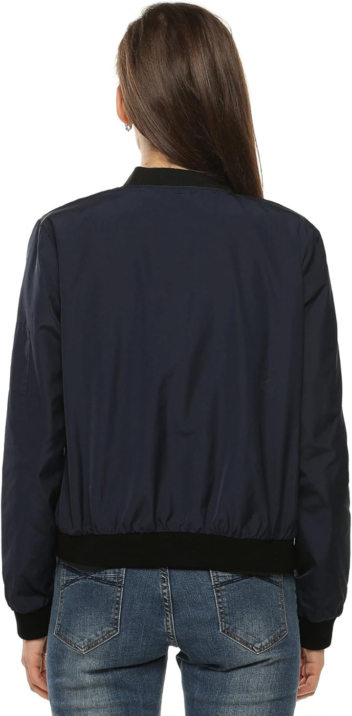 Zeagoo Bomberjacke Damen Kurze Blouson Jacke Casual Pilotenjacke Langarm Outwear Zip Up Solid Leicht