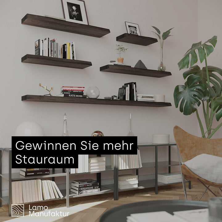 LAMO Manufaktur Wandregal Holz Baumkante | Regal Farbe: Schwarz | Invisible: Schweberegal | 70 cm In