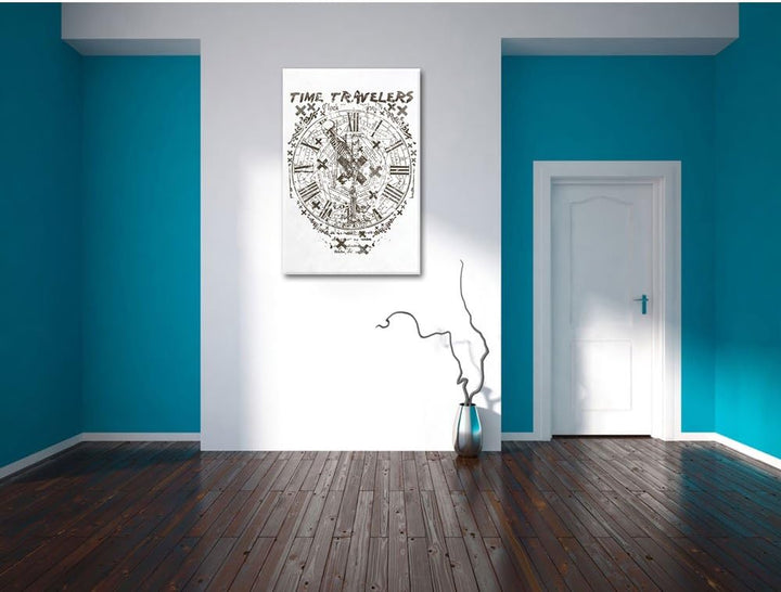Pixxprint Time Travelers White Bild auf Leinwand, XXL riesige Bilder fertig gerahmt mit Keilrahmen,