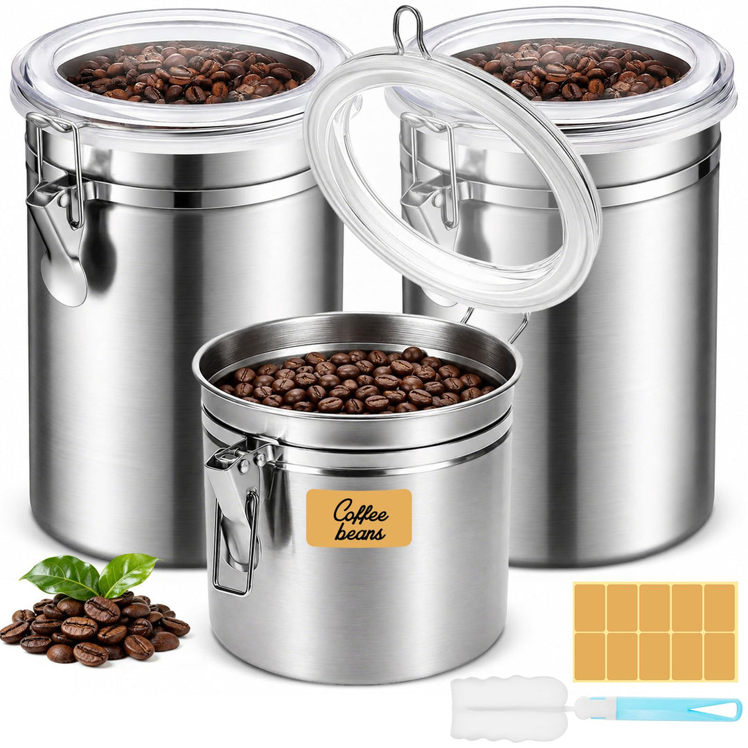 3 Stk Kaffeedose Edelstahl 2L&amp;1.1L, Kaffeedose Luftdicht 500g | Kaffeedose für Gemahlenen Kaffee, Ka
