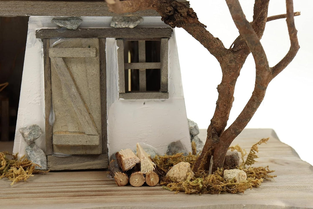 ELLUG Holz Krippenstall, Holzkrippe, Weihnachtskrippe mit Licht 38 * 18 * 21cm (OHNE Krippenfiguren)