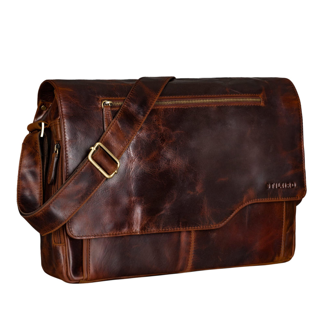 STILORD 'Marvin' Ledertasche Umhängetasche Modernes Vintage Design 15.6 Zoll Laptoptasche grosse Uni