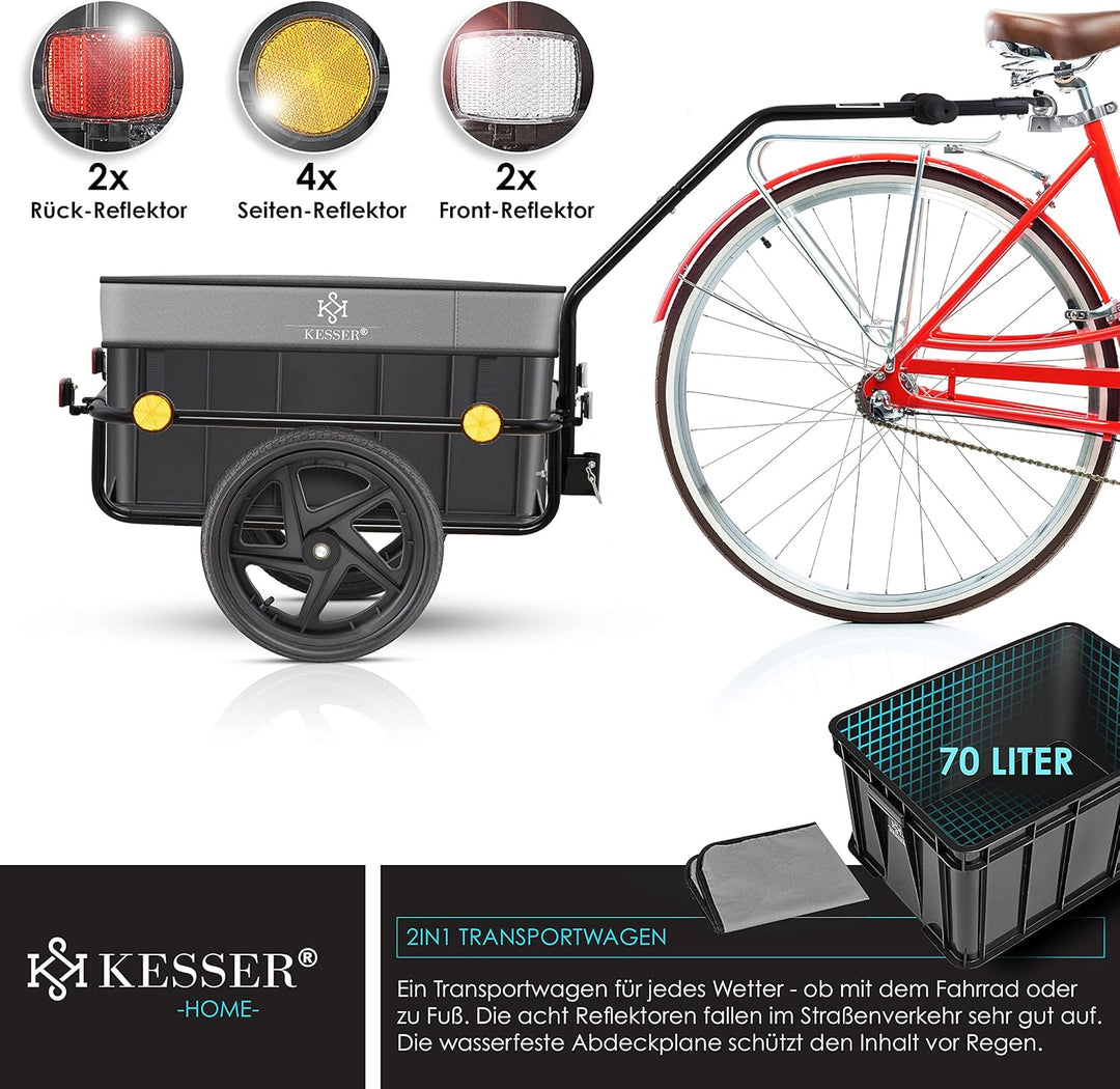 KESSER® Fahrradanhänger, Lastenanhänger, Handwagen mit Kupplung, Hochdeichsel, für Fahrrad Transport