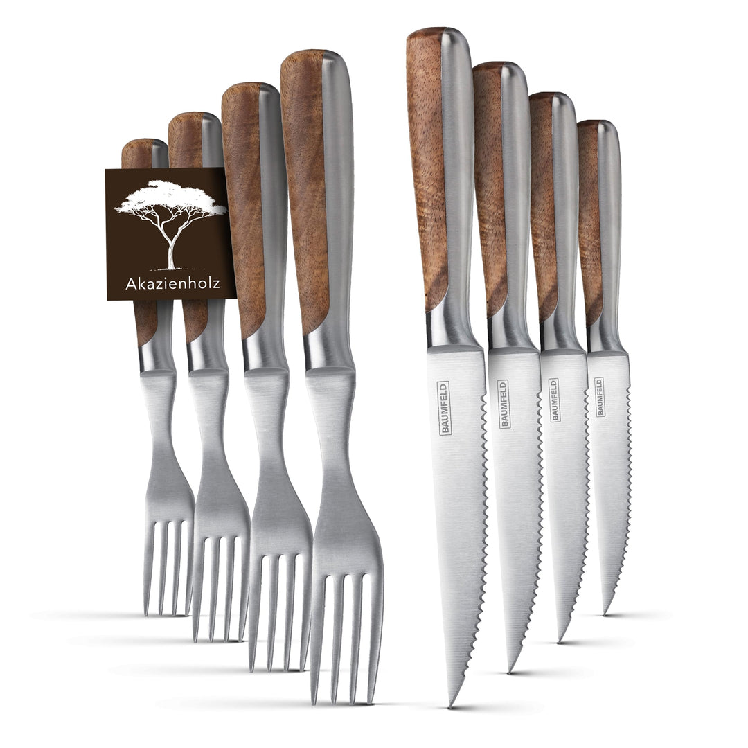 Pizza- und Steakbesteck (Akazienholz, 8 teilig) 8 teilig Edelstahl, 8 teilig Edelstahl