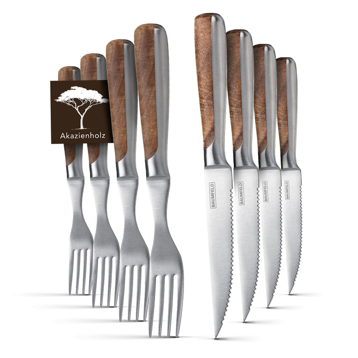 Pizza- und Steakbesteck (Akazienholz, 8 teilig) 8 teilig Edelstahl, 8 teilig Edelstahl