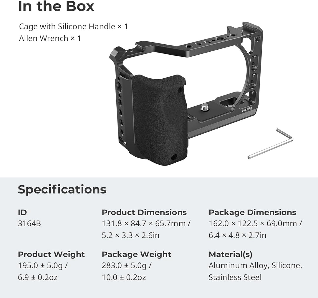 SMALLRIG Kamerakäfig Käfig Cage mit Silikonhandgriff für Sony A6100/A6300/A6400 Kamera - 3164