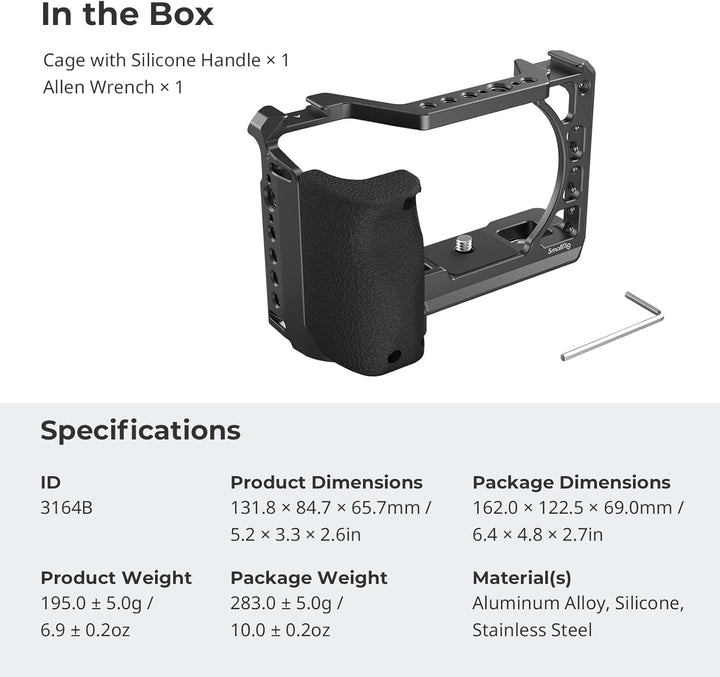 SMALLRIG Kamerakäfig Käfig Cage mit Silikonhandgriff für Sony A6100/A6300/A6400 Kamera - 3164