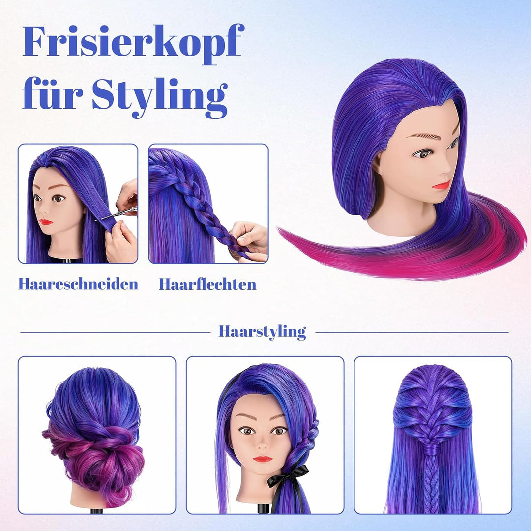 TwoWin Trainingsköpfe 100% Kunsthaar Friseur Kopf Set Haar Hairdressing Kosmetologie Mannequinmit Ha