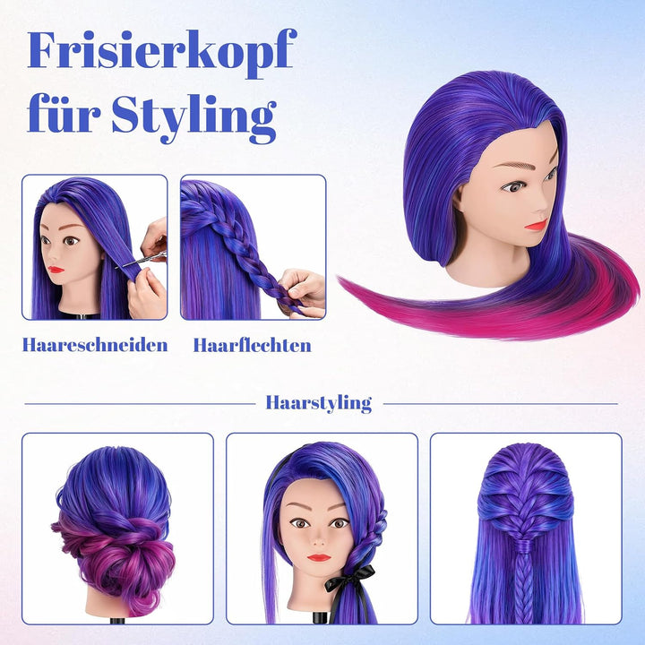 TwoWin Trainingsköpfe 100% Kunsthaar Friseur Kopf Set Haar Hairdressing Kosmetologie Mannequinmit Ha
