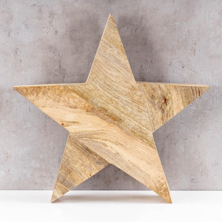 levandeo XL Stern Holzstern Mango 48cm Mangoholz Braun Natur Dekoration Tischdeko Holzdeko Unikat 48