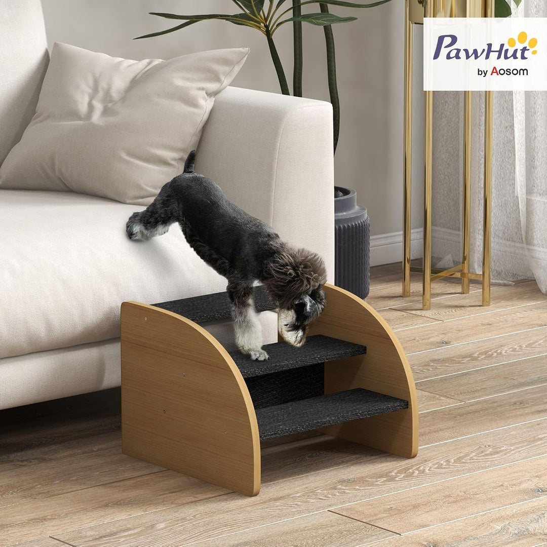 PawHut Hundetreppe 3 Stufen 30 cm Hoch Haustiertreppe mit Seitenwand Hunderampe für Kleine Hunde Kat