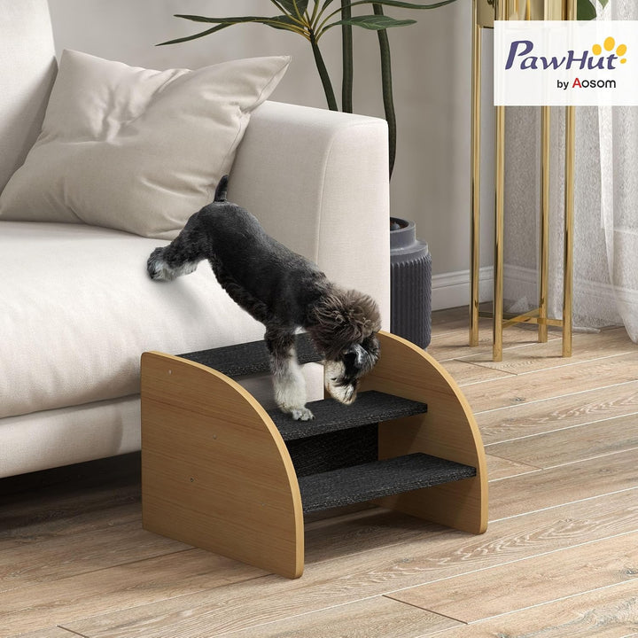 PawHut Hundetreppe 3 Stufen 30 cm Hoch Haustiertreppe mit Seitenwand Hunderampe für Kleine Hunde Kat