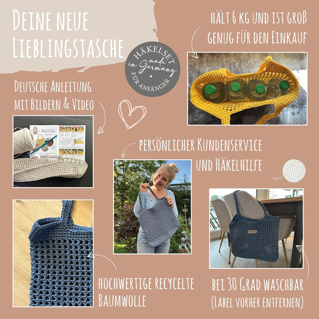 HÄKEL LIESE Häkelset Für Anfänger - Strandtasche Damen, Häkel Set für Anfänger Erwachsene, Häkelnade