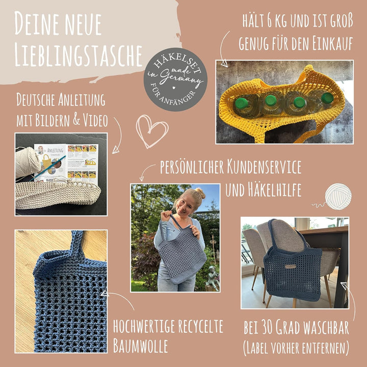 HÄKEL LIESE Häkelset Für Anfänger - Strandtasche Damen, Häkel Set für Anfänger Erwachsene, Häkelnade