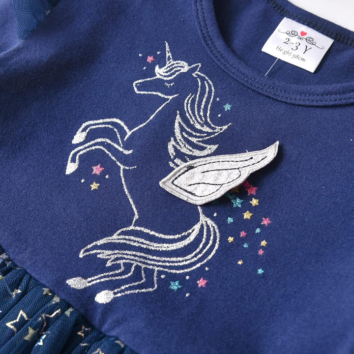 DXTON Mädchen Einhorn Kleider Prinzessin Kleid Party Geburtstag Ferien Baby Kleid Gr. 90-130 Blaulh4