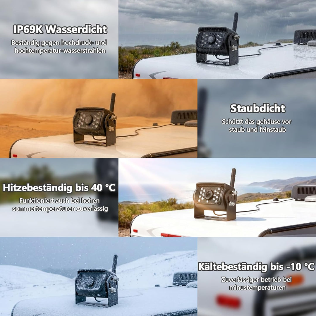 Digitales kabelloses Rückfahrkamera-Set VASTEND: 7'' Monitor mit 2 Rückfahrkameras, 14 Infrarot-LEDs