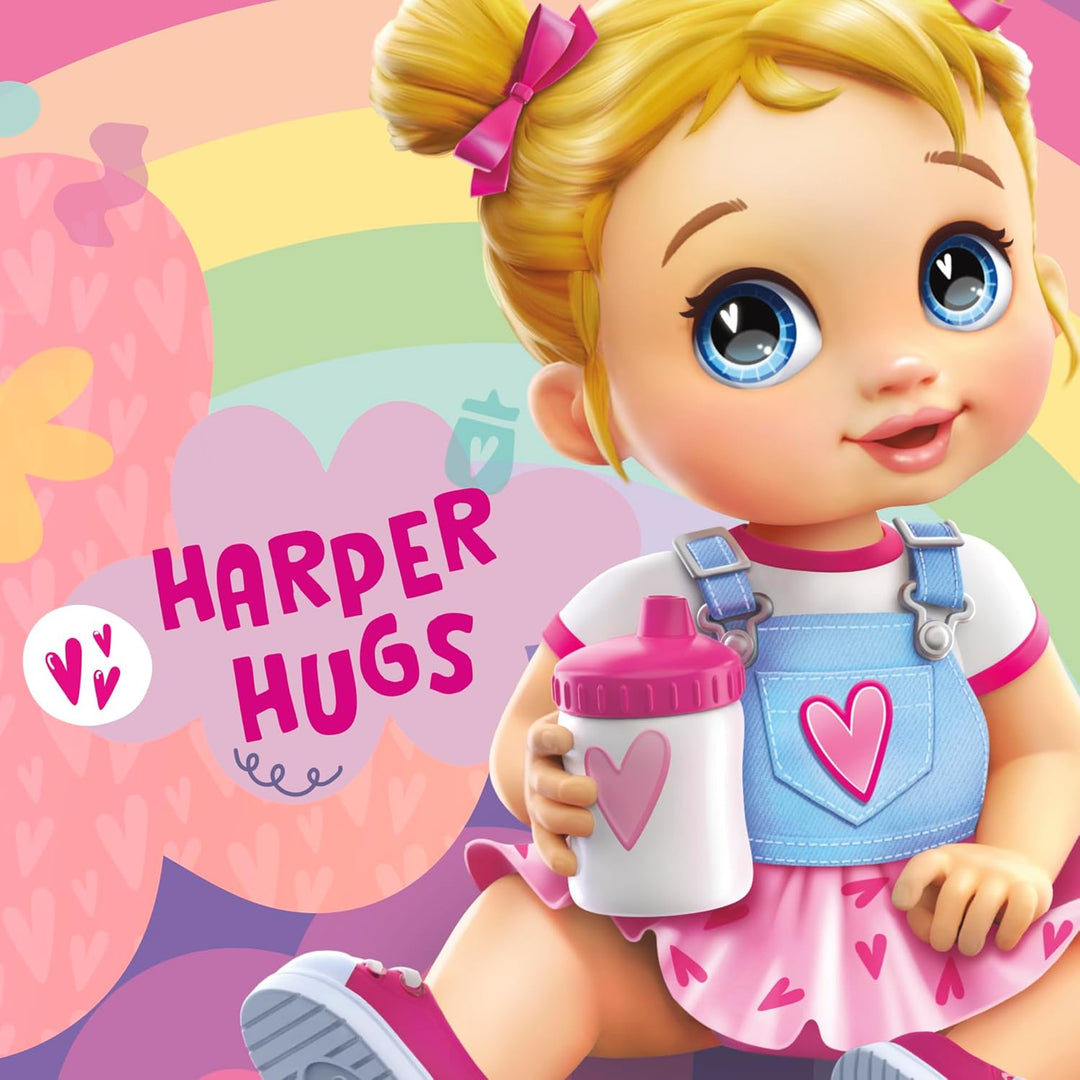 Baby Alive Süsses Schleckerbaby Harper Hugs Puppe mit Spiel-Lebensmitteln, Blonde Haare, 28 cm, Spie