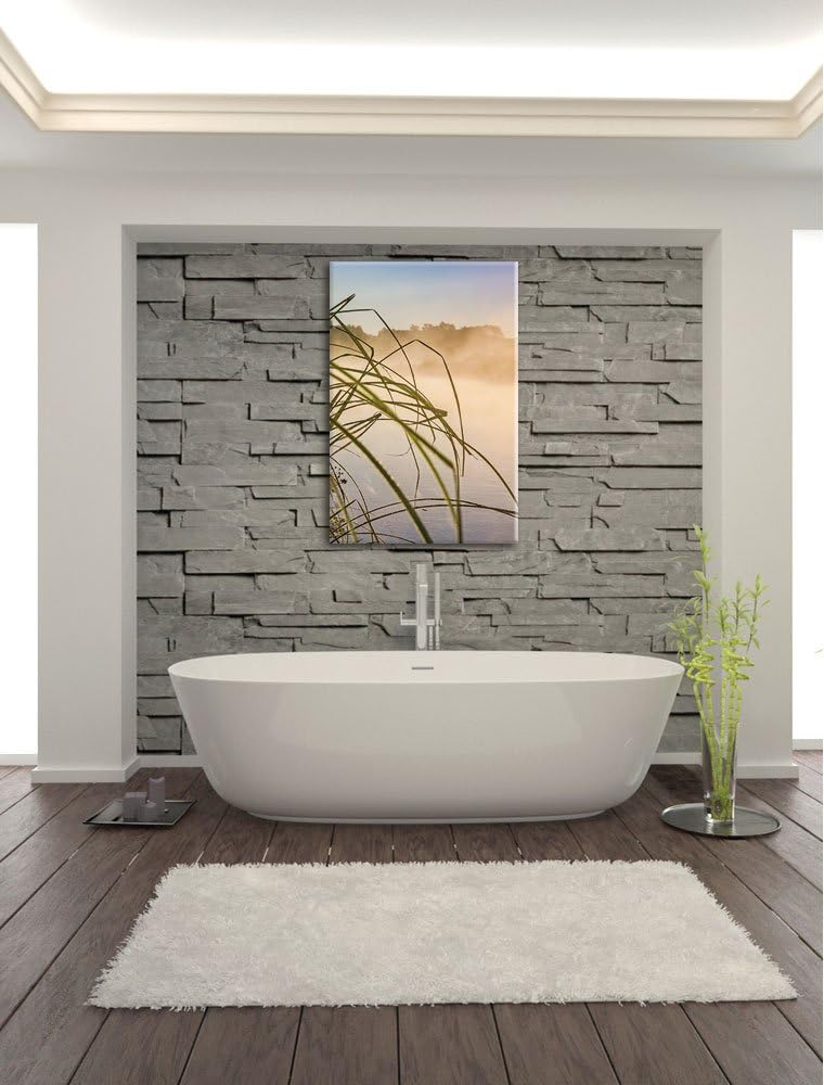 Pixxprint Schilf am See, Format: 100x70 auf Leinwand, XXL riesige Bilder fertig gerahmt mit Keilrahm