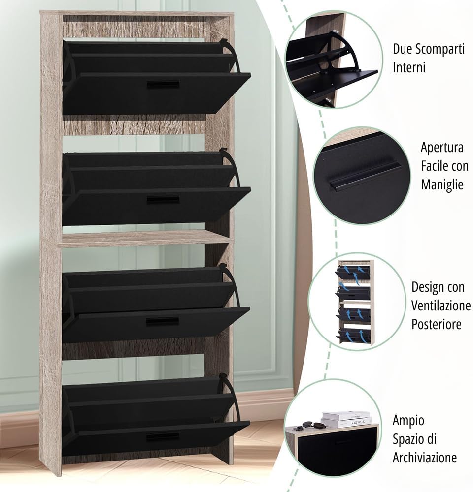 CASABEL Schuhschrank für 24 Paar – grosse Kapazität für den Eingangsbereich – L 60 x T 24 x H 150 cm