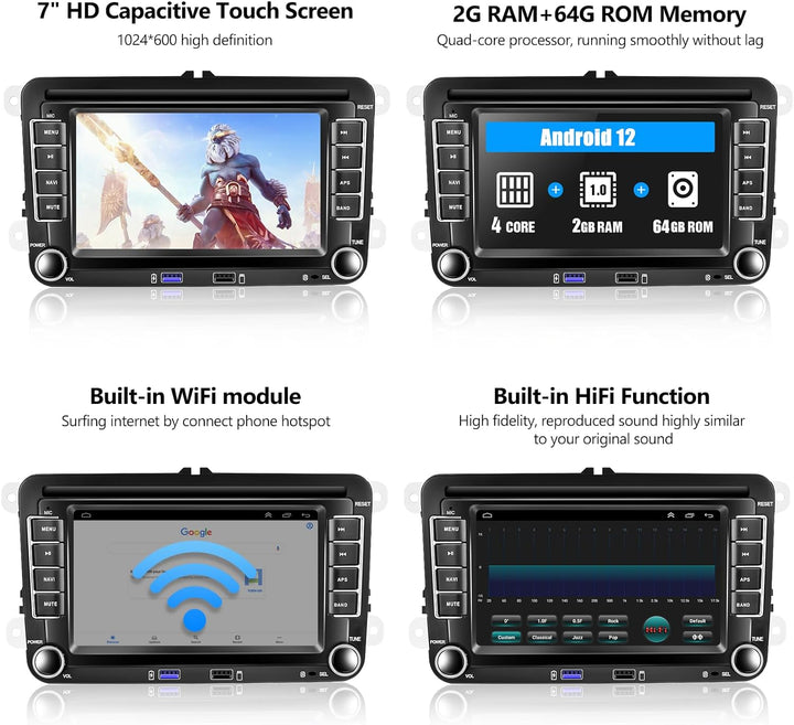 [2G+32G] CAMECHO Android 11 Autoradio mit Carplay für VW Golf 5 Golf 6 Skoda,Autoradio mit 7 Zoll Bi