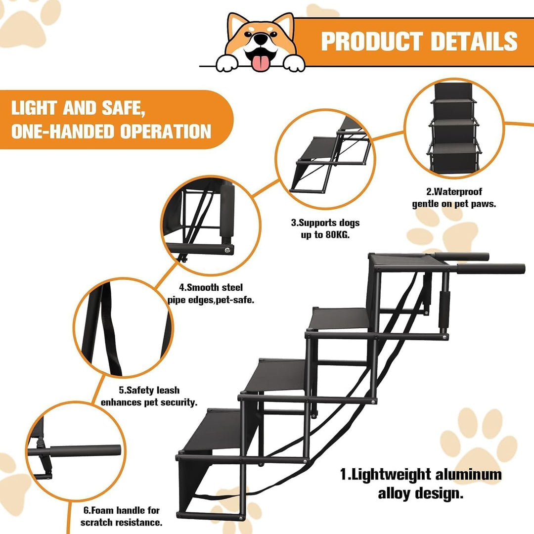 Hunderampe Auto Klappbar,Hundetreppe Grosse Hunde,Rampe Hund Auto 4 Stufen,Bis 80 kg belastbar,Hunde