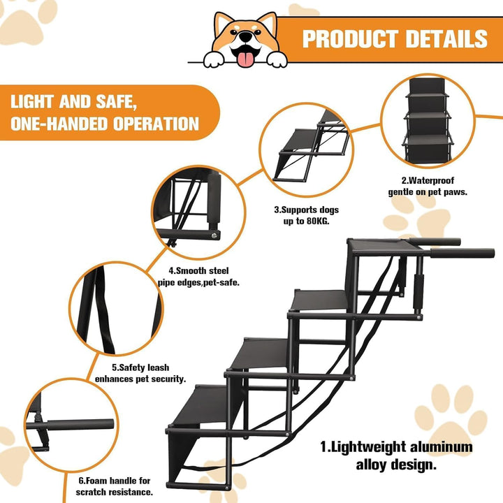 Hunderampe Auto Klappbar,Hundetreppe Grosse Hunde,Rampe Hund Auto 4 Stufen,Bis 80 kg belastbar,Hunde
