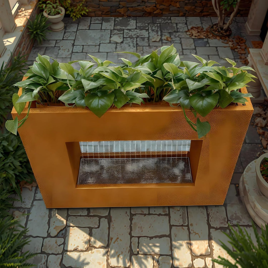 KÖHKO® Wasservorhang-Brunnen bepflanzbar mit LED-Beleuchtung Höhe 60 cm aus Cortenstahl mit Pflanzka