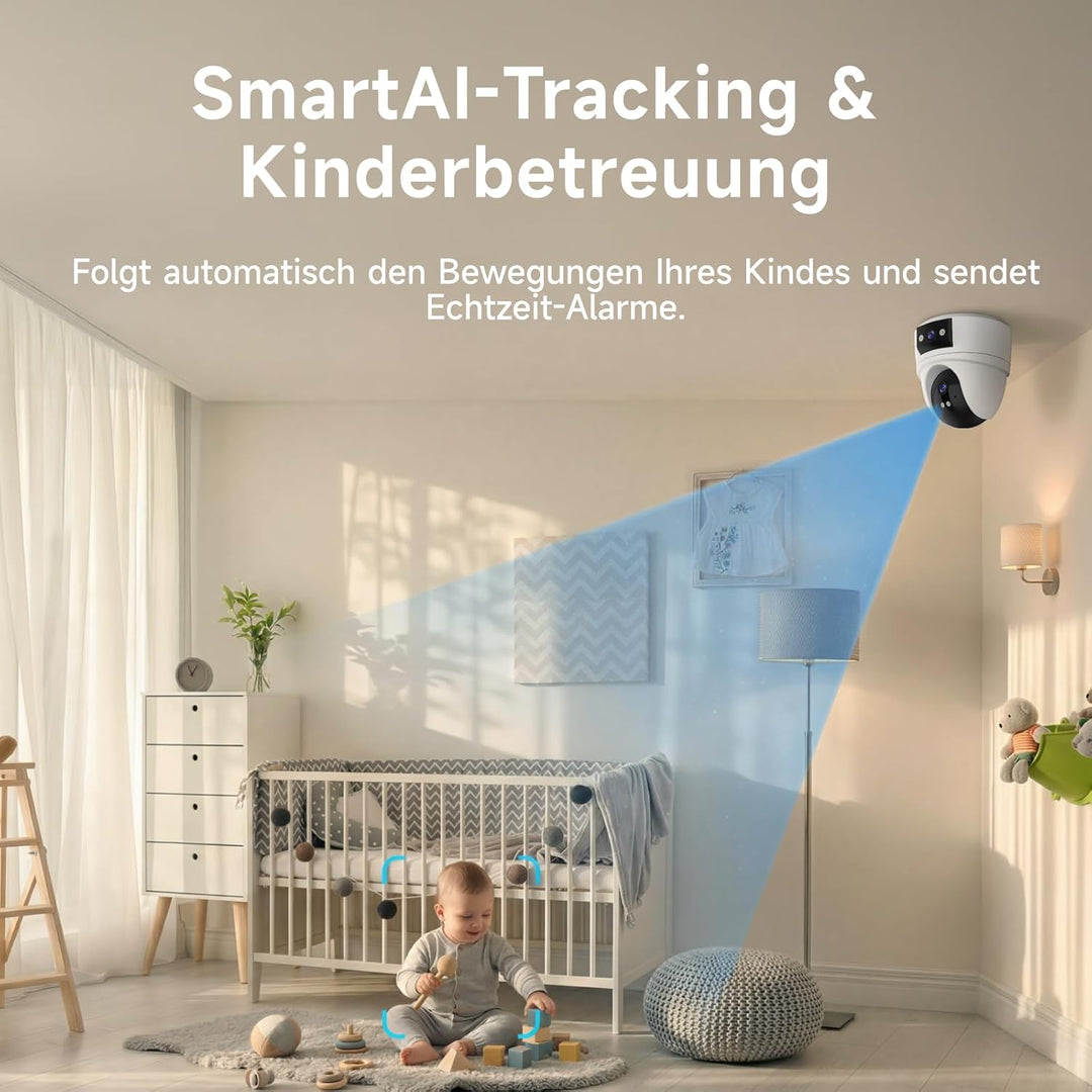 VSTARCAM 6MP Doppelobjektiv Überwachungskamera Innen, Deckenmontage, 2,4G/5G Dualband WiFi, 360° PTZ