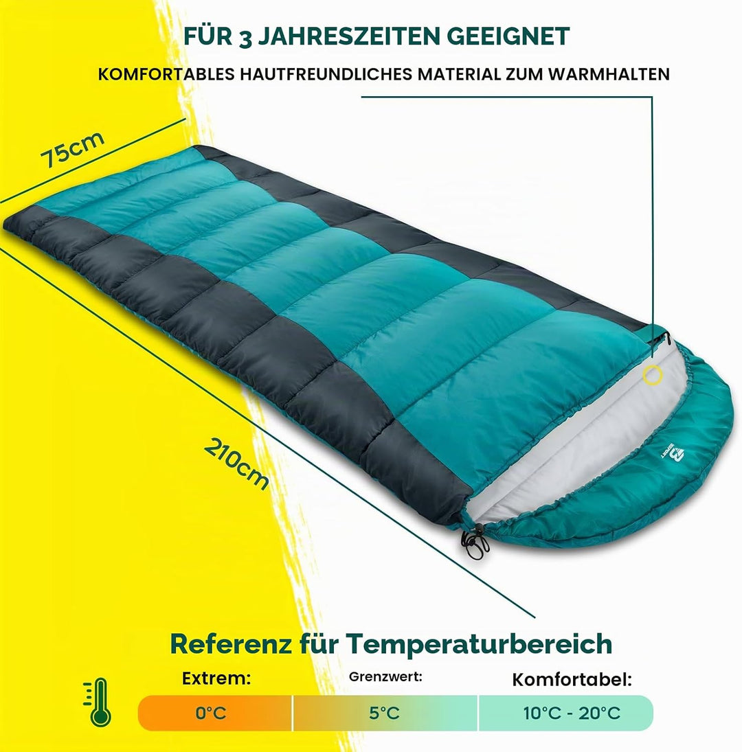 Bessport Schlafsack Flannel für Camping 3-4 Jahreszeiten - 10 °C-20°C | Winter Schlafsack Leichtgewi