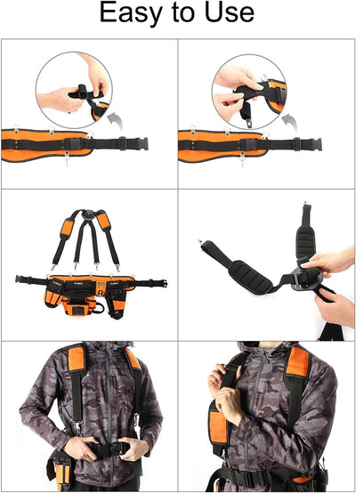 Todeco Werkzeuggürtel Herren, Arbeitsgürtel mit Hosenträgergurt, Werkzeugtasche mit verstellbarem Gü
