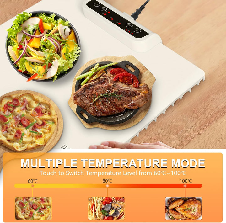 Elektrische Warmhalteplatte Aufrollbar, 60x38cm Speisenwärmer 40-100°C | 10s Schnellheizung, 24h-Tim