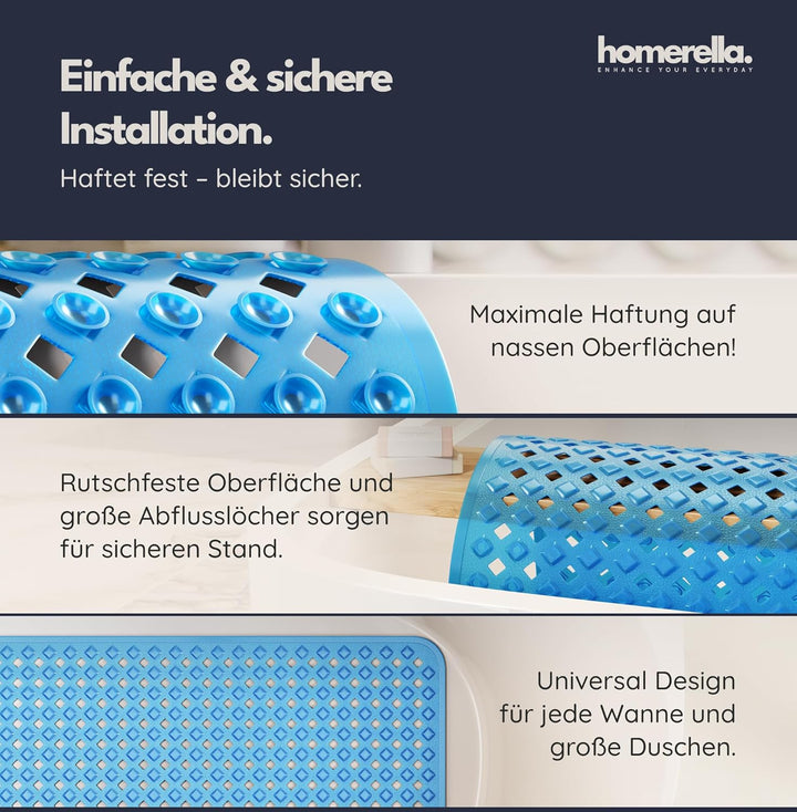 homerella® Badewannenmatte rutschfest 88x39cm, INKL. HAKEN, Rutschfeste Badematte BPA frei, Duschmat