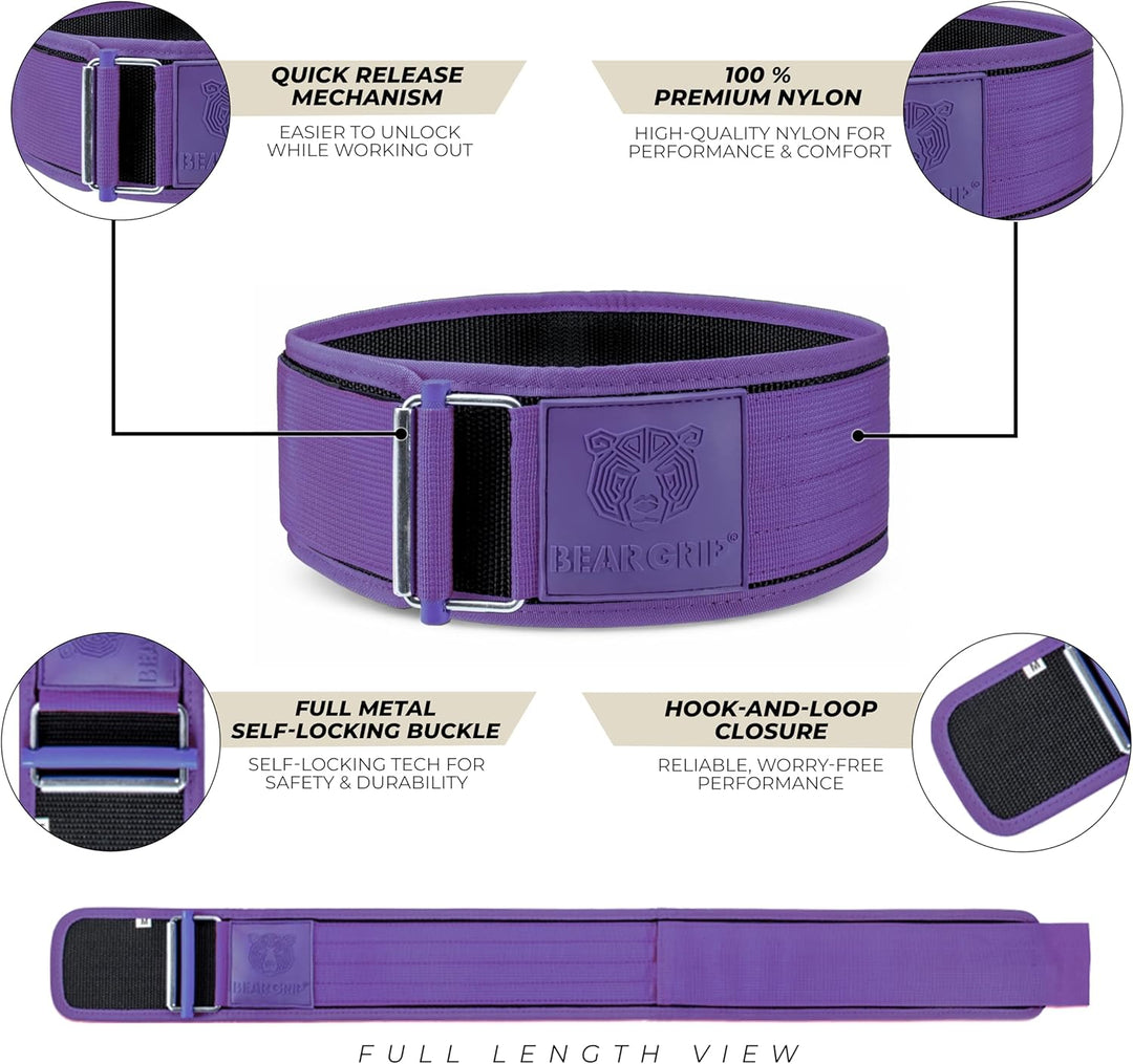 BEAR GRIP - Selbstverriegelnder Gewichthebergürtel, Premium Gewichthebergürtel für Crossfit, Powerli
