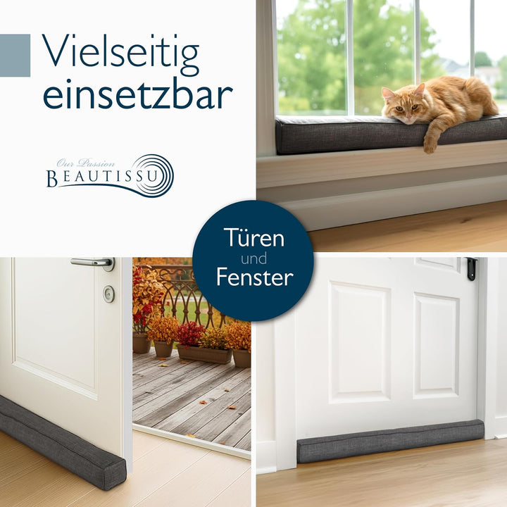 Beautissu Zugluftstopper für Türen 90cm – Wärmeschutz &amp; Kälteschutz Türluftstopper Dunkelgrau – Stof