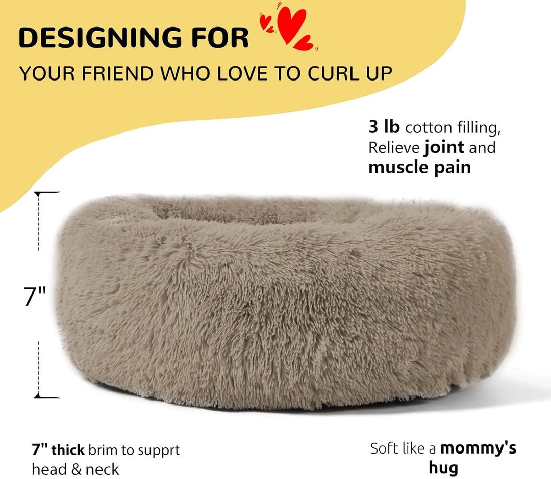 HACHIKITTY Calming Donut Cuddler Hundebett, rund, flauschiges Haustierbett mit eingenähtem Kissen fü