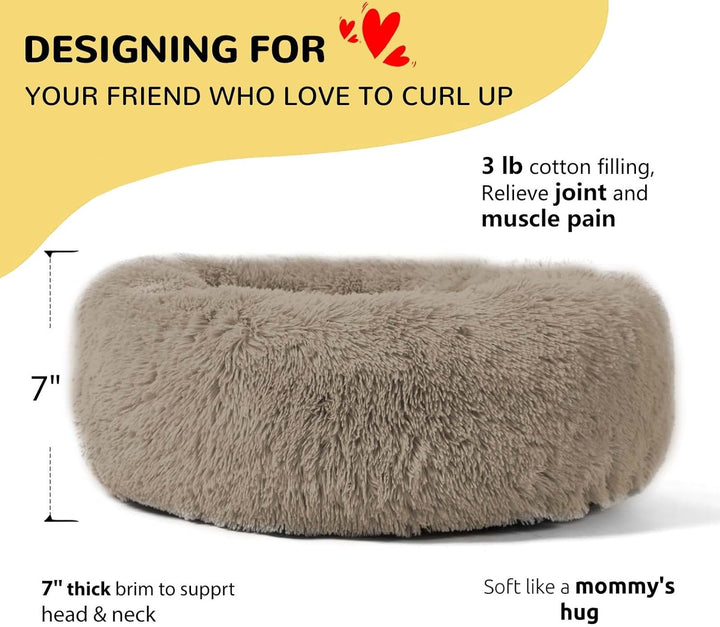 HACHIKITTY Calming Donut Cuddler Hundebett, rund, flauschiges Haustierbett mit eingenähtem Kissen fü