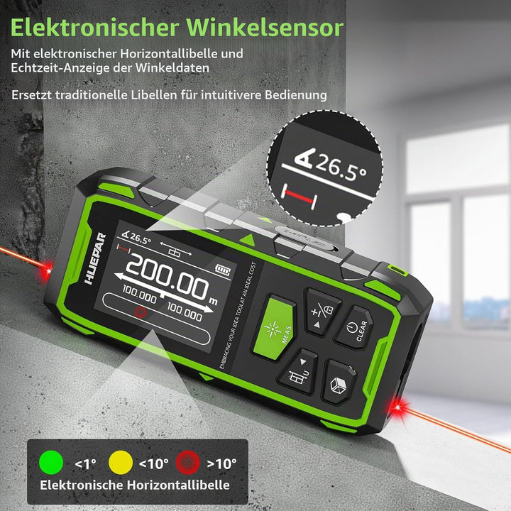 Dual Laser Entfernungsmesser, Huepar 200M Rot Laser Messgerät Entfernungsmesser mit Laser, hintergru