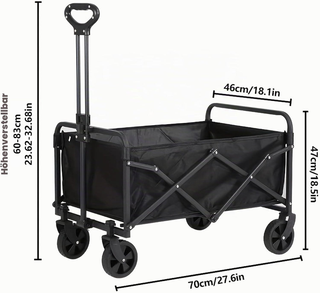 Bollerwagen Faltbar 100L 150KG Tragkraft, 360°-Schwenkbare All-Terrain-Räder &amp; Verstellbarer Griff,