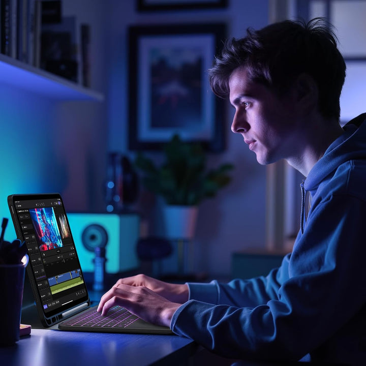 Earto iPad Pro 12.9 Tastatur 2022, DIY 3-Zone Beleuchtung mit 7 Farben, Hülle mit Tastatur mit Touch