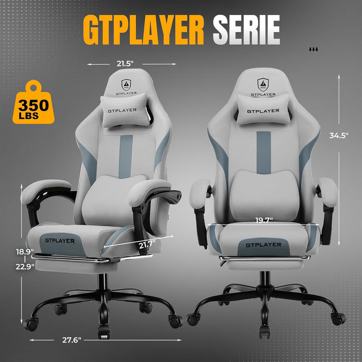 GTPLAYER Gaming Stuhl, Gamer Stuhl, Atmungsaktiver Bürostuhl aus Hochwertigem Stoff, Ergonomischer P