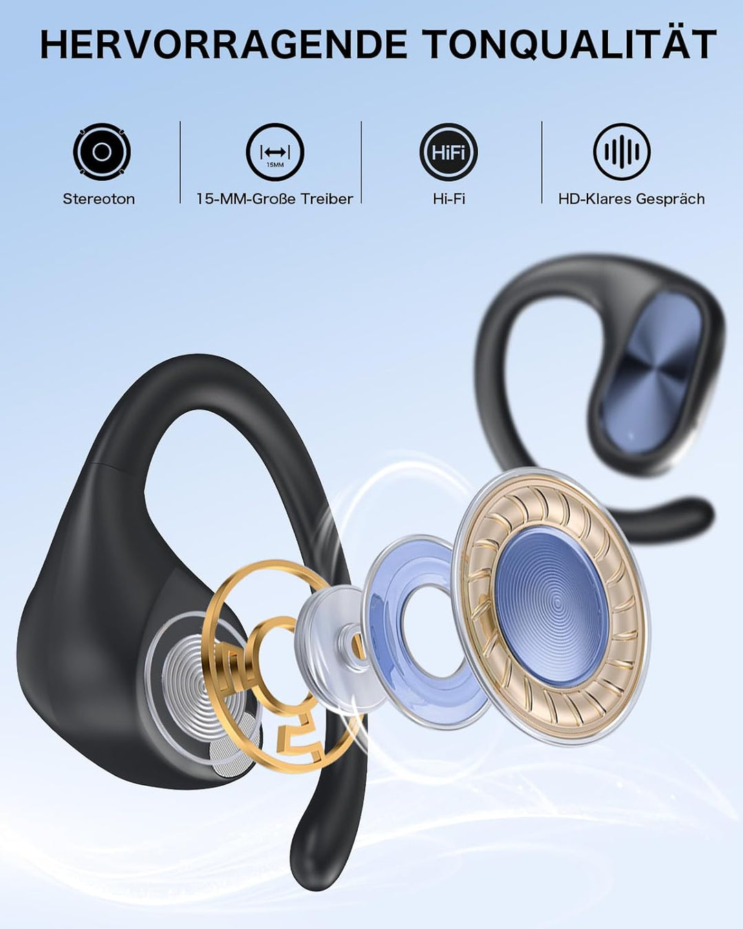 Open-Ear Kopfhörer Bluetooth 5.4 – Kabellos mit verstellbarem Ohrhaken, fester Halt & Ultra-Komfort,