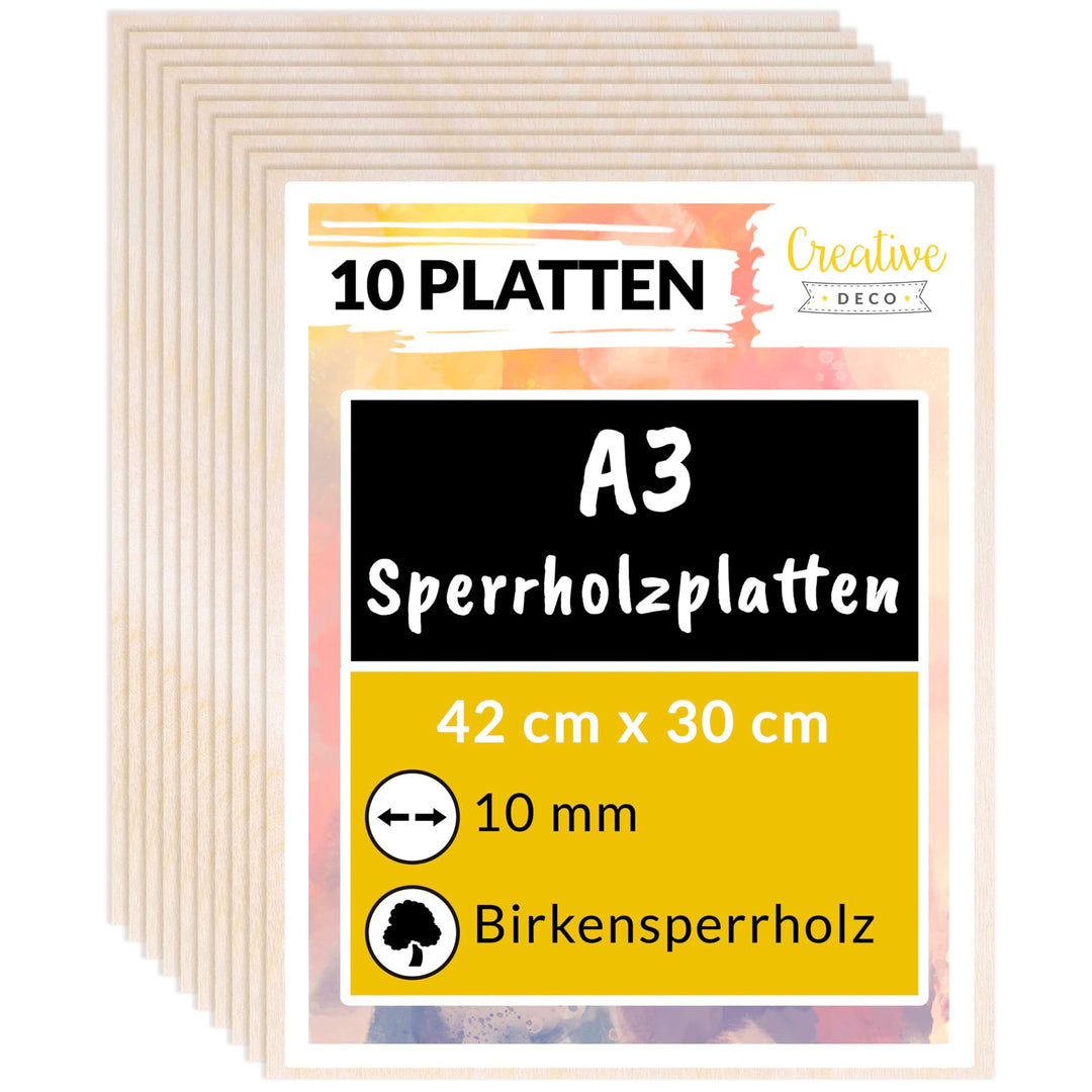 Creative Deco 10 x A3 Sperrholzplatte 10mm | 420 x 300 (+/- 0,5) mm | Birkensperrholz Dünne Holz-Zus