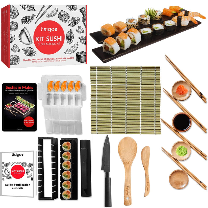lisigoo Sushi maki maker Komplettset - Maki Maker Set - Maki Maker Set - Koffer mit Bambusmatte, Jap