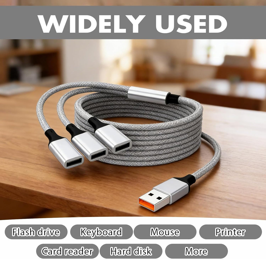 USB Splitter 1 auf 3, 2m USBHUB 2m Adapter mit USBStecker auf 3 USBA Buchsen, USB Verteiler für Date