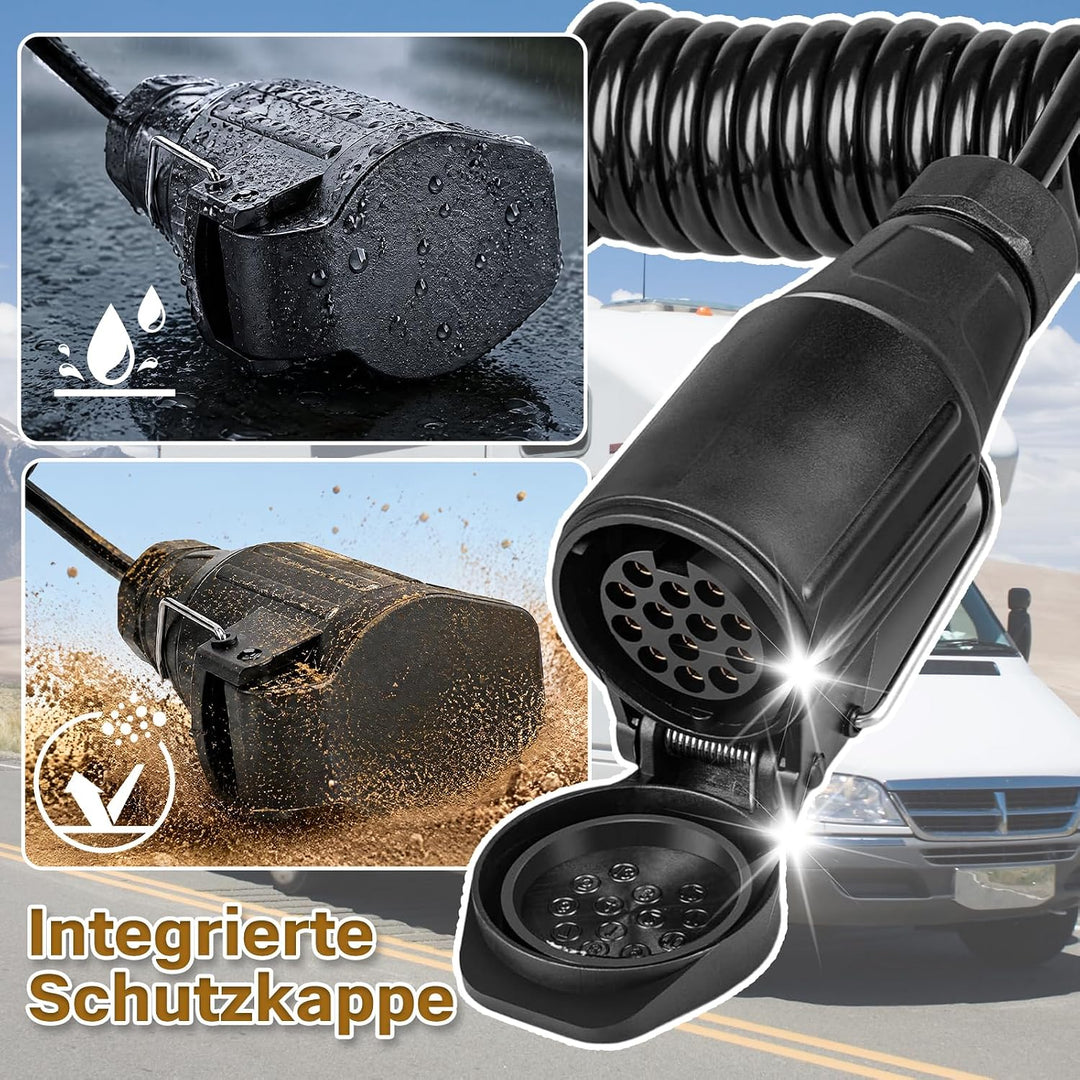 Adapter Anhänger 7 auf 13 Polig, 2M Spiralkabel | Buchse Verlängerungskabel Anhänger Kabeladapter fü