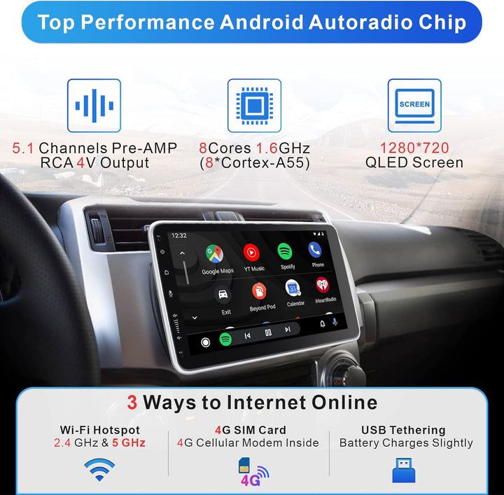 Android Autoradio mit Navi 10.1 Zoll Bildschirm Eingebaut DAB+ Wireless Auto & Carplay 1 Din Radio T