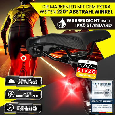 Dunlop Sports Fahrradlicht Set Fahrrad Licht - Extra helles LED mit Hochleistungs Akku - Fahrradbele